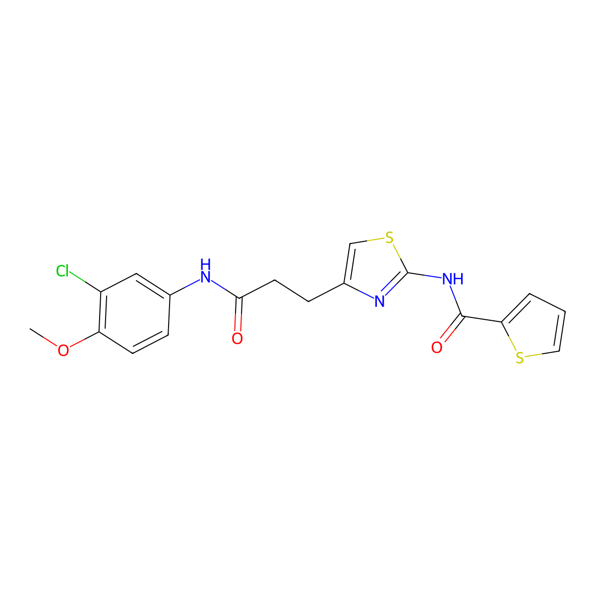 N-(4-(3-((3-chloro-4-methoxyphenyl)amino)-3-oxopropyl)thiazol-2-yl)thiophene-2-carboxamide molecular structure, CAS 1021133-47-0