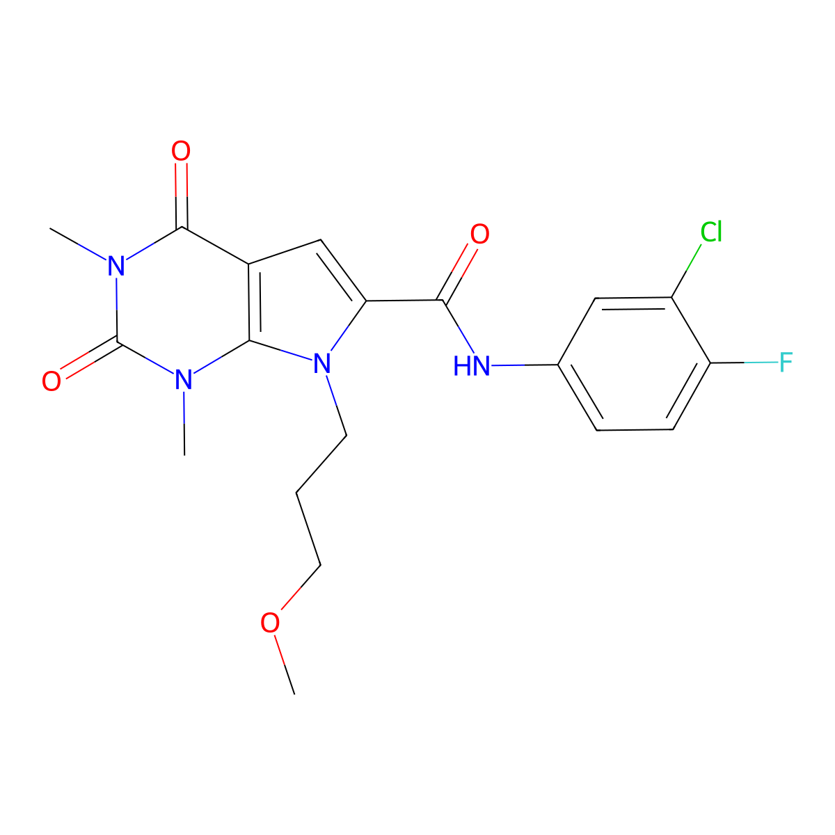 N-(3-chloro-4-fluorophenyl)-7-(3-methoxypropyl)-1,3-dimethyl-2,4-dioxo-2,3,4,7-tetrahydro-1H-pyrrolo[2,3-d]pyrimidine-6-carboxamide molecular structure, CAS 1021133-76-5