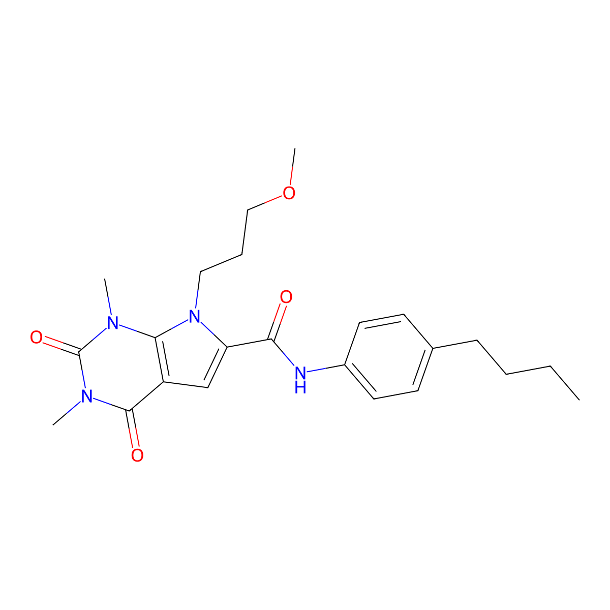 N-(4-butylphenyl)-7-(3-methoxypropyl)-1,3-dimethyl-2,4-dioxo-2,3,4,7-tetrahydro-1H-pyrrolo[2,3-d]pyrimidine-6-carboxamide molecular structure, CAS 1021133-78-7