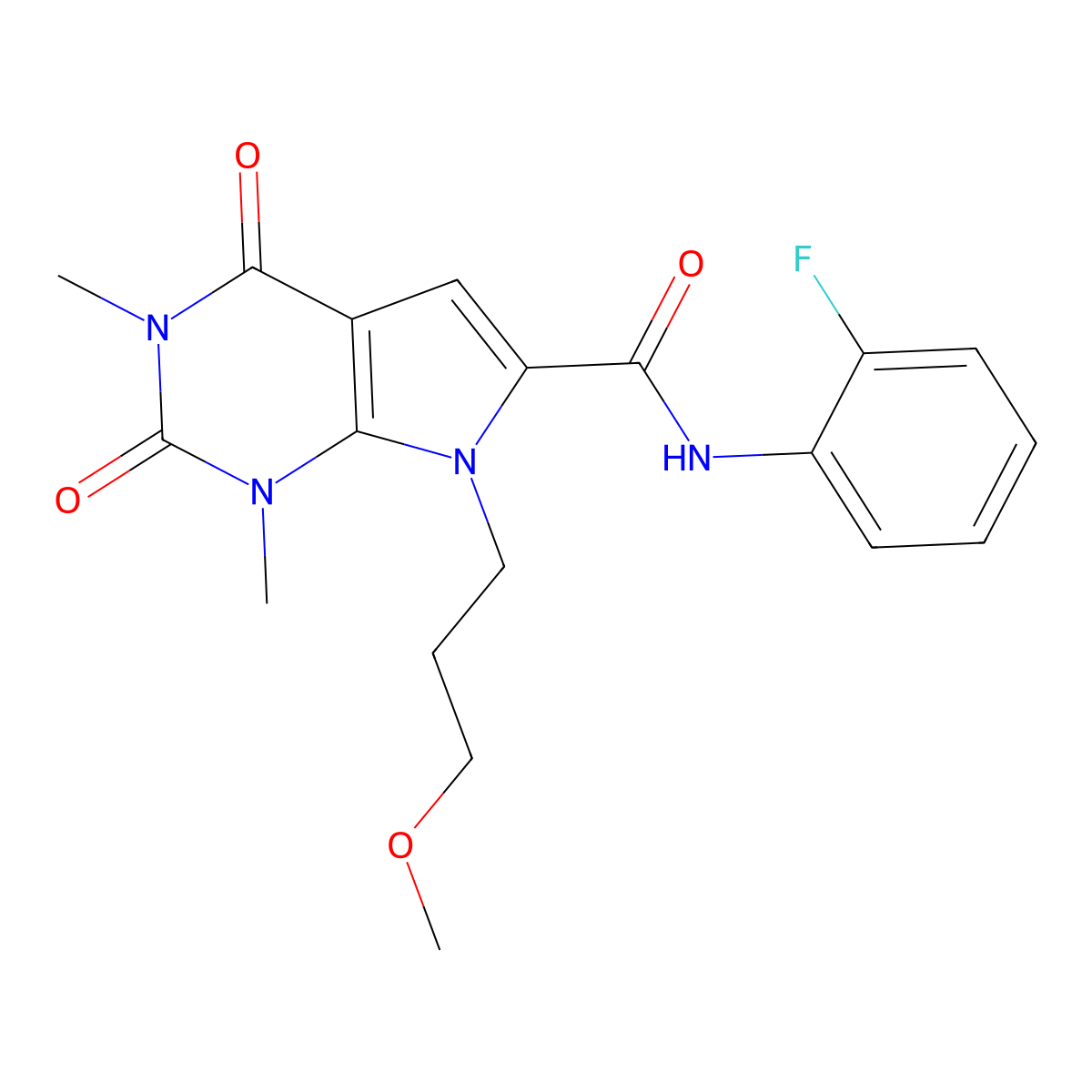 N-(2-fluorophenyl)-7-(3-methoxypropyl)-1,3-dimethyl-2,4-dioxo-2,3,4,7-tetrahydro-1H-pyrrolo[2,3-d]pyrimidine-6-carboxamide molecular structure, CAS 1021133-81-2