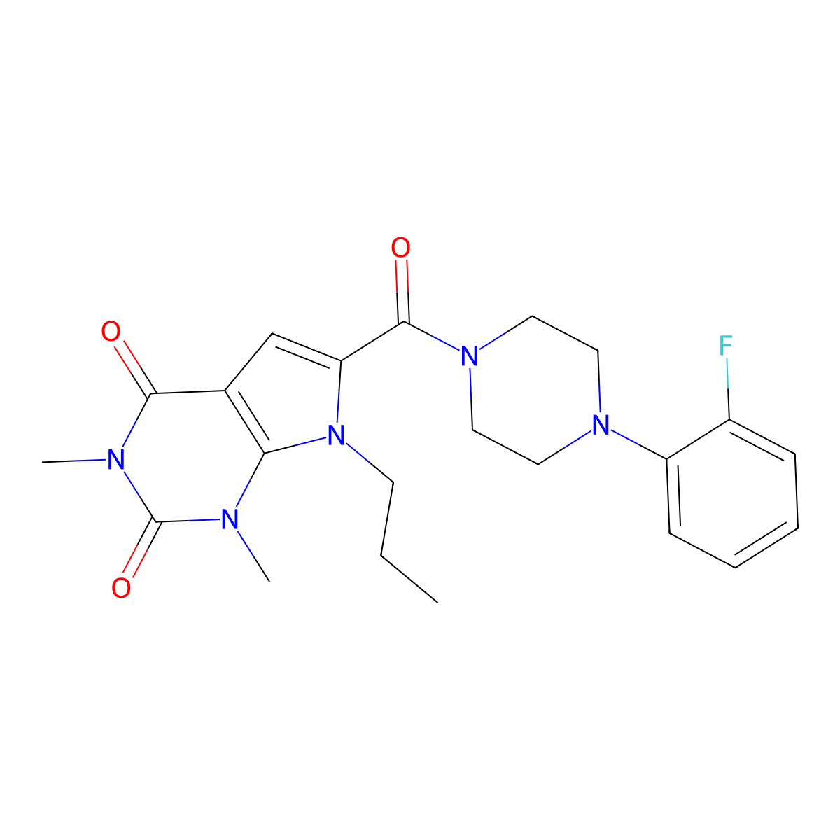 6-(4-(2-fluorophenyl)piperazine-1-carbonyl)-1,3-dimethyl-7-propyl-1H-pyrrolo[2,3-d]pyrimidine-2,4(3H,7H)-dione molecular structure, CAS 1021133-87-8