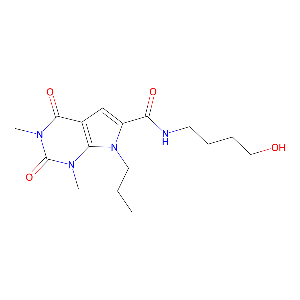 N-(4-hydroxybutyl)-1,3-dimethyl-2,4-dioxo-7-propyl-2,3,4,7-tetrahydro-1H-pyrrolo[2,3-d]pyrimidine-6-carboxamide molecular structure, CAS 1021133-93-6