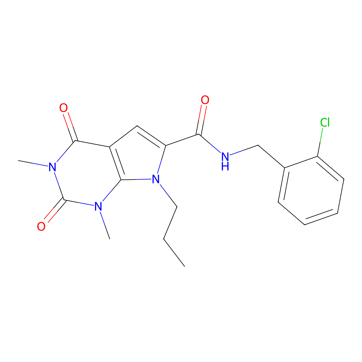 N-(2-chlorobenzyl)-1,3-dimethyl-2,4-dioxo-7-propyl-2,3,4,7-tetrahydro-1H-pyrrolo[2,3-d]pyrimidine-6-carboxamide molecular structure, CAS 1021133-96-9
