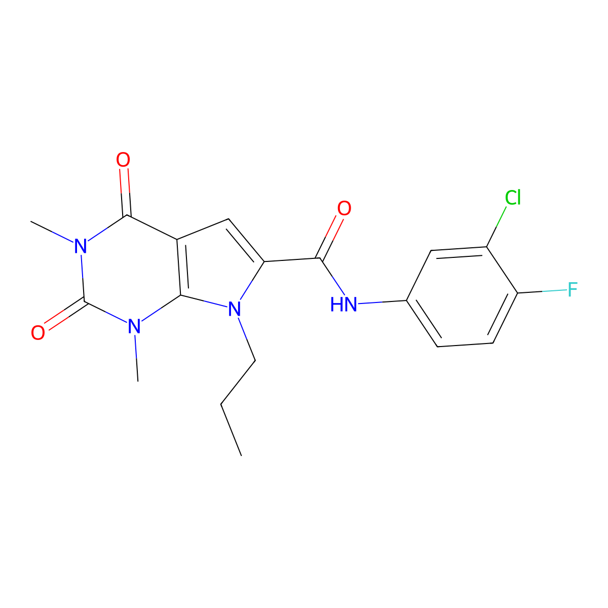 N-(3-chloro-4-fluorophenyl)-1,3-dimethyl-2,4-dioxo-7-propyl-2,3,4,7-tetrahydro-1H-pyrrolo[2,3-d]pyrimidine-6-carboxamide molecular structure, CAS 1021133-99-2