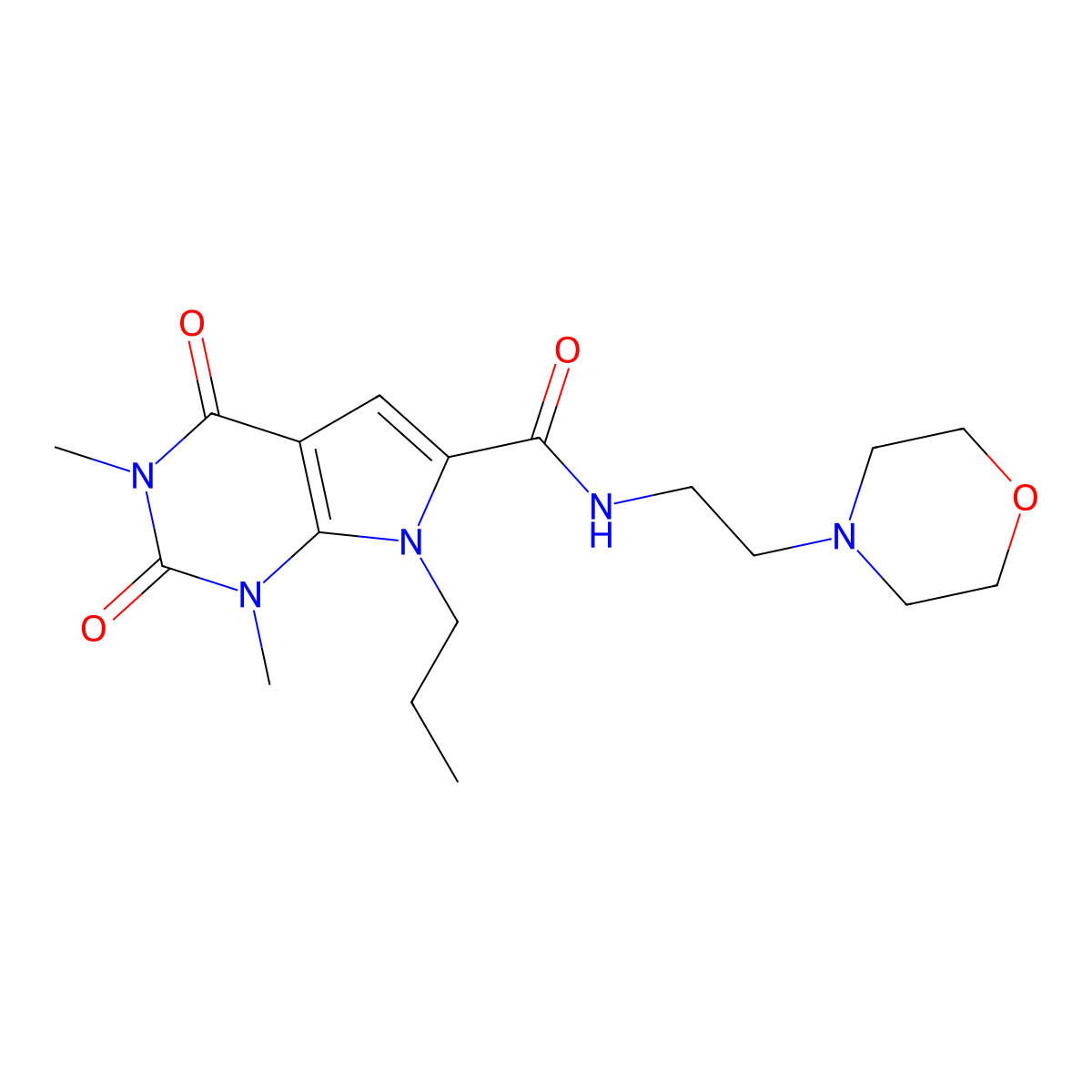 1,3-dimethyl-N-(2-morpholinoethyl)-2,4-dioxo-7-propyl-2,3,4,7-tetrahydro-1H-pyrrolo[2,3-d]pyrimidine-6-carboxamide molecular structure, CAS 1021134-01-9