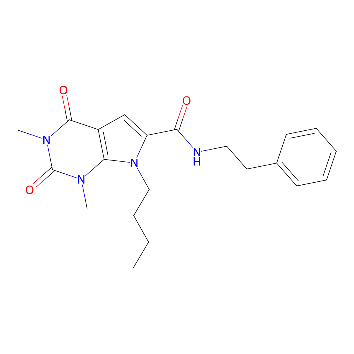 7-butyl-1,3-dimethyl-2,4-dioxo-N-phenethyl-2,3,4,7-tetrahydro-1H-pyrrolo[2,3-d]pyrimidine-6-carboxamide molecular structure, CAS 1021134-03-1