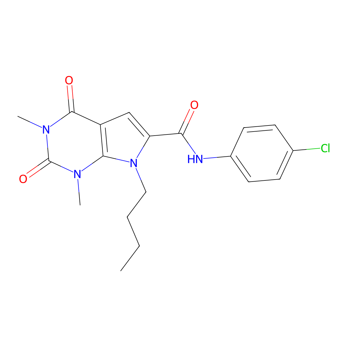 7-butyl-N-(4-chlorophenyl)-1,3-dimethyl-2,4-dioxo-2,3,4,7-tetrahydro-1H-pyrrolo[2,3-d]pyrimidine-6-carboxamide molecular structure, CAS 1021134-05-3
