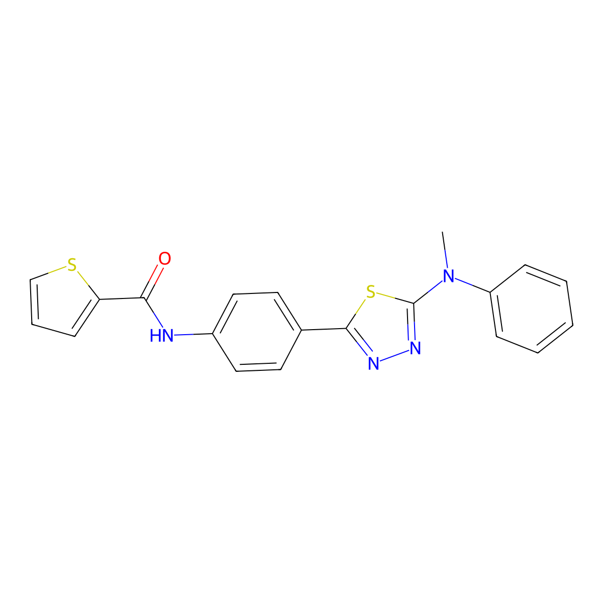N-(4-(5-(methyl(phenyl)amino)-1,3,4-thiadiazol-2-yl)phenyl)thiophene-2-carboxamide molecular structure, CAS 1021134-21-3