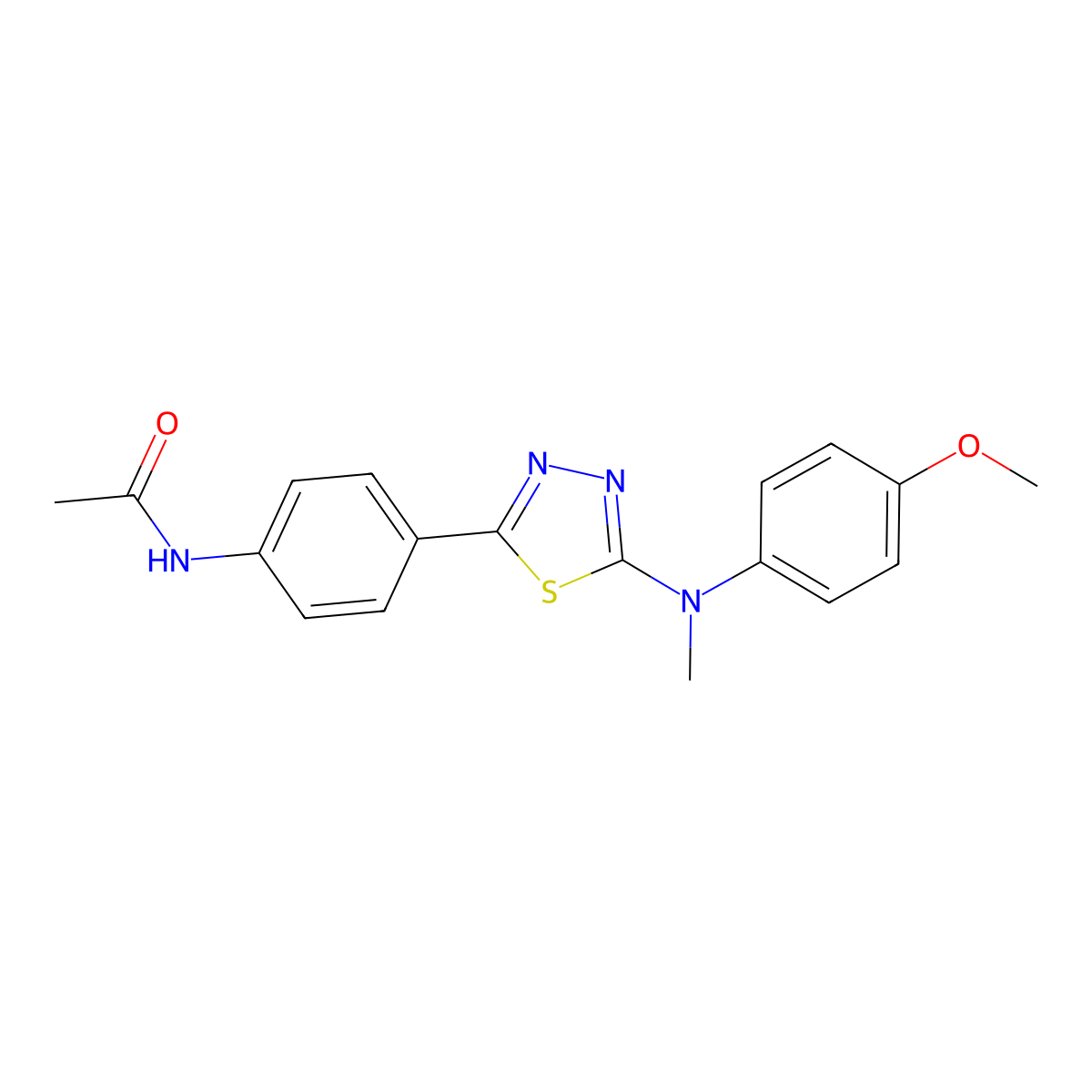 N-(4-(5-((4-methoxyphenyl)(methyl)amino)-1,3,4-thiadiazol-2-yl)phenyl)acetamide molecular structure, CAS 1021134-25-7
