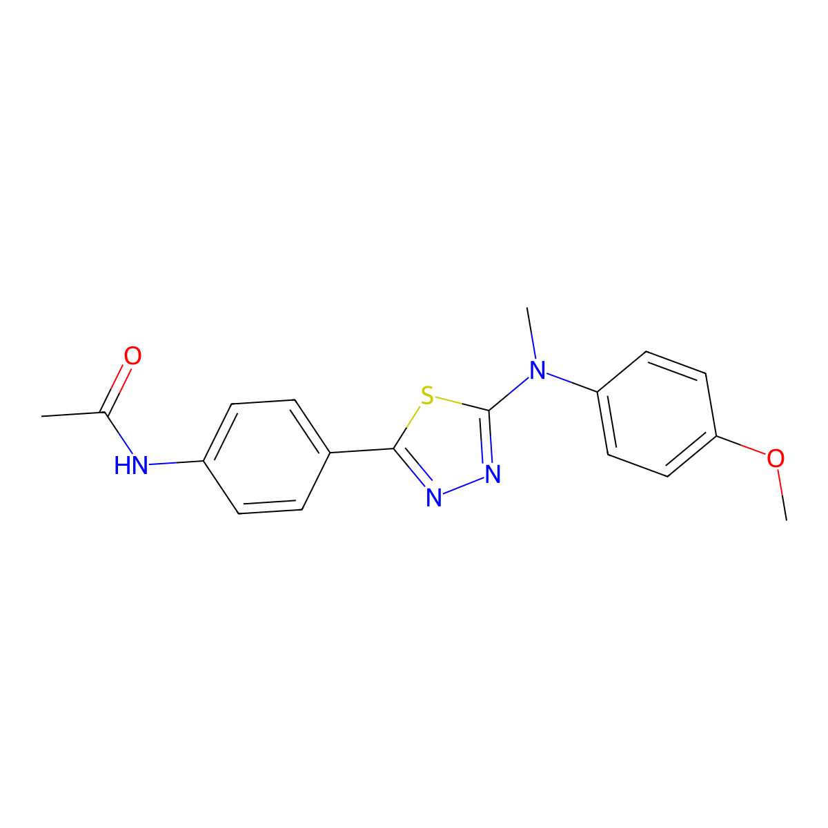 N-(4-(5-((4-methoxyphenyl)(methyl)amino)-1,3,4-thiadiazol-2-yl)phenyl)acetamide molecular structure, CAS 1021134-25-7