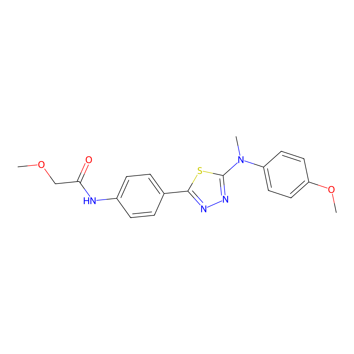 2-methoxy-N-(4-(5-((4-methoxyphenyl)(methyl)amino)-1,3,4-thiadiazol-2-yl)phenyl)acetamide molecular structure, CAS 1021134-27-9