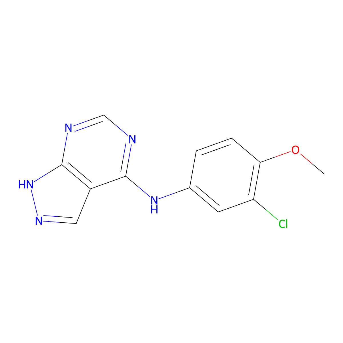 N-(3-chloro-4-methoxyphenyl)-1H-pyrazolo[3,4-d]pyrimidin-4-amine molecular structure, CAS 1021134-35-9