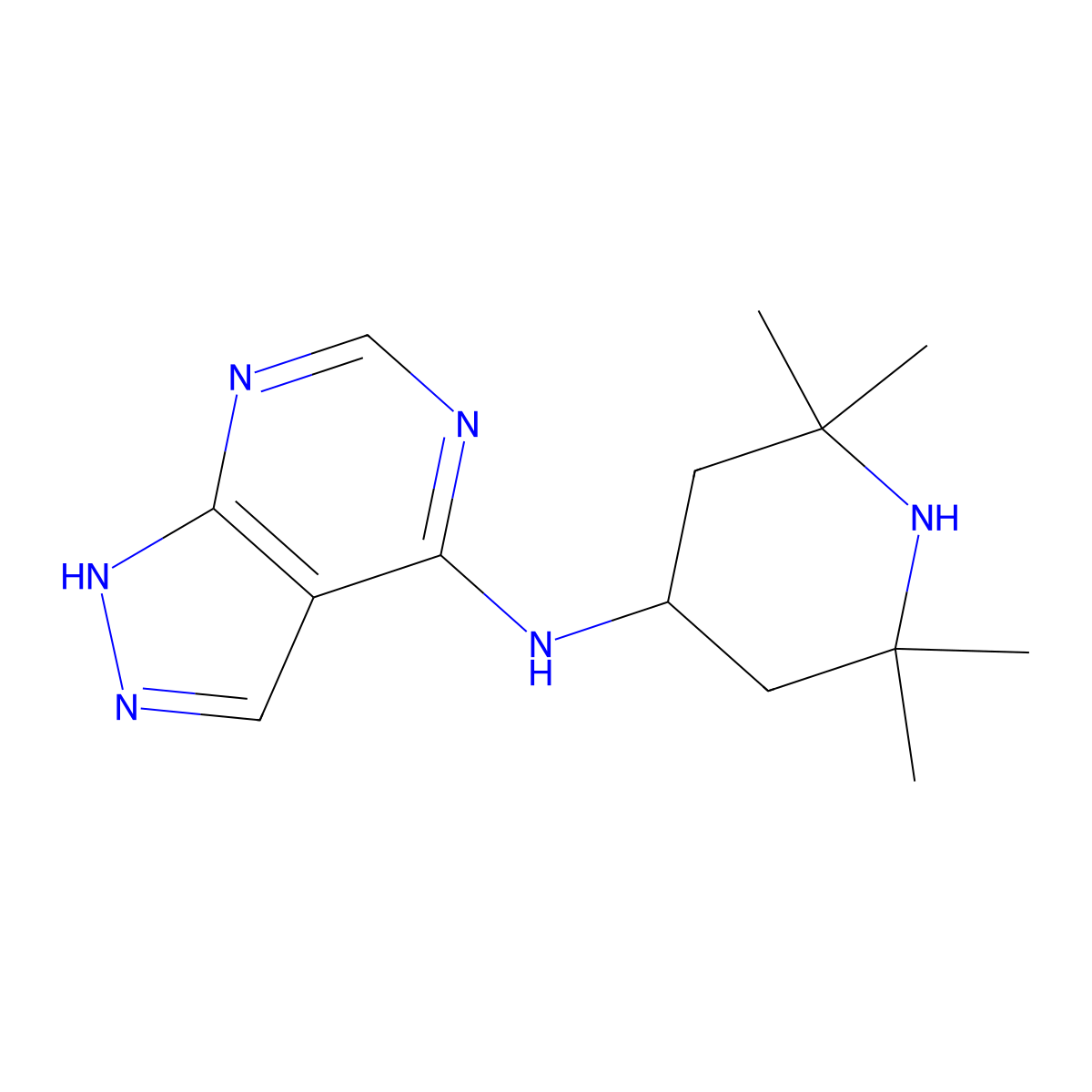 N-(2,2,6,6-tetramethylpiperidin-4-yl)-1H-pyrazolo[3,4-d]pyrimidin-4-amine molecular structure, CAS 1021134-45-1
