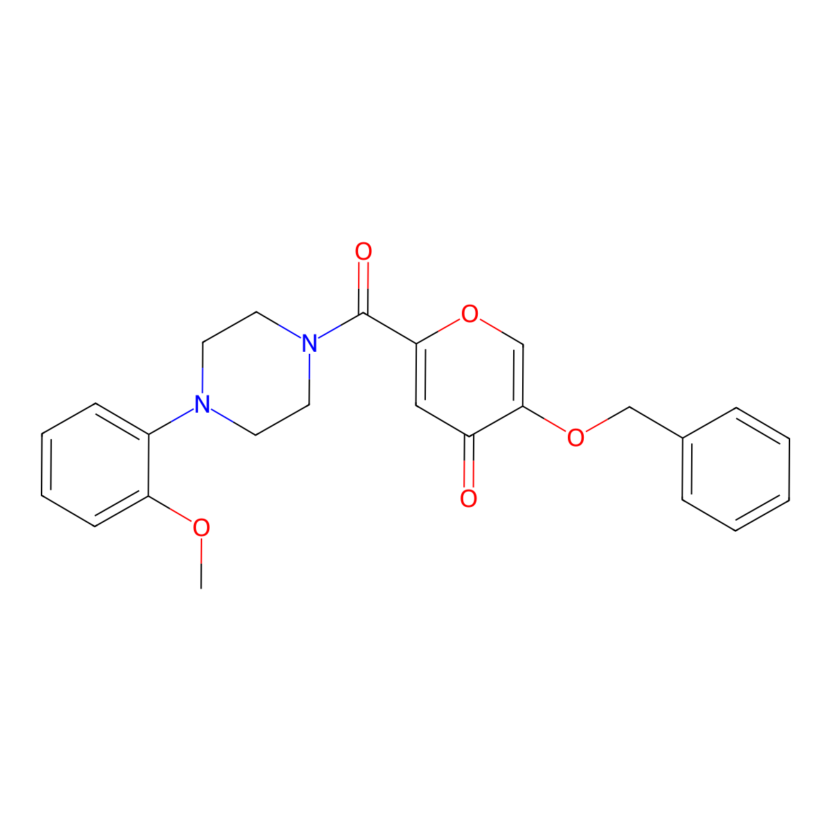 5-(benzyloxy)-2-(4-(2-methoxyphenyl)piperazine-1-carbonyl)-4H-pyran-4-one molecular structure, CAS 1021134-50-8