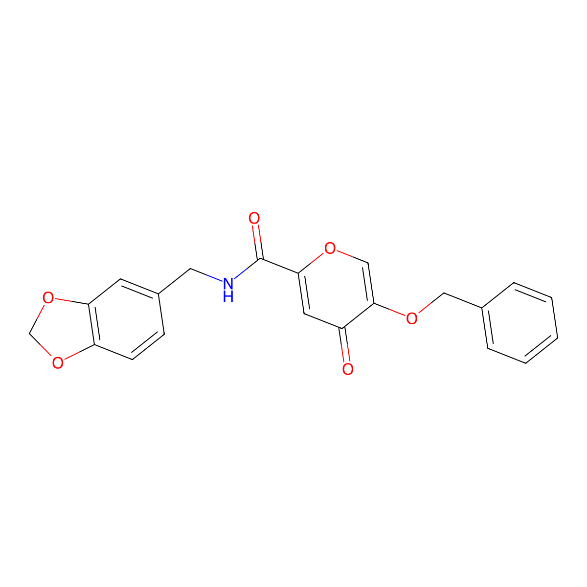 N-(benzo[d][1,3]dioxol-5-ylmethyl)-5-(benzyloxy)-4-oxo-4H-pyran-2-carboxamide molecular structure, CAS 1021134-52-0