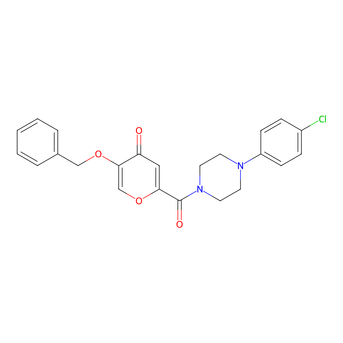 5-(benzyloxy)-2-(4-(4-chlorophenyl)piperazine-1-carbonyl)-4H-pyran-4-one molecular structure, CAS 1021134-60-0