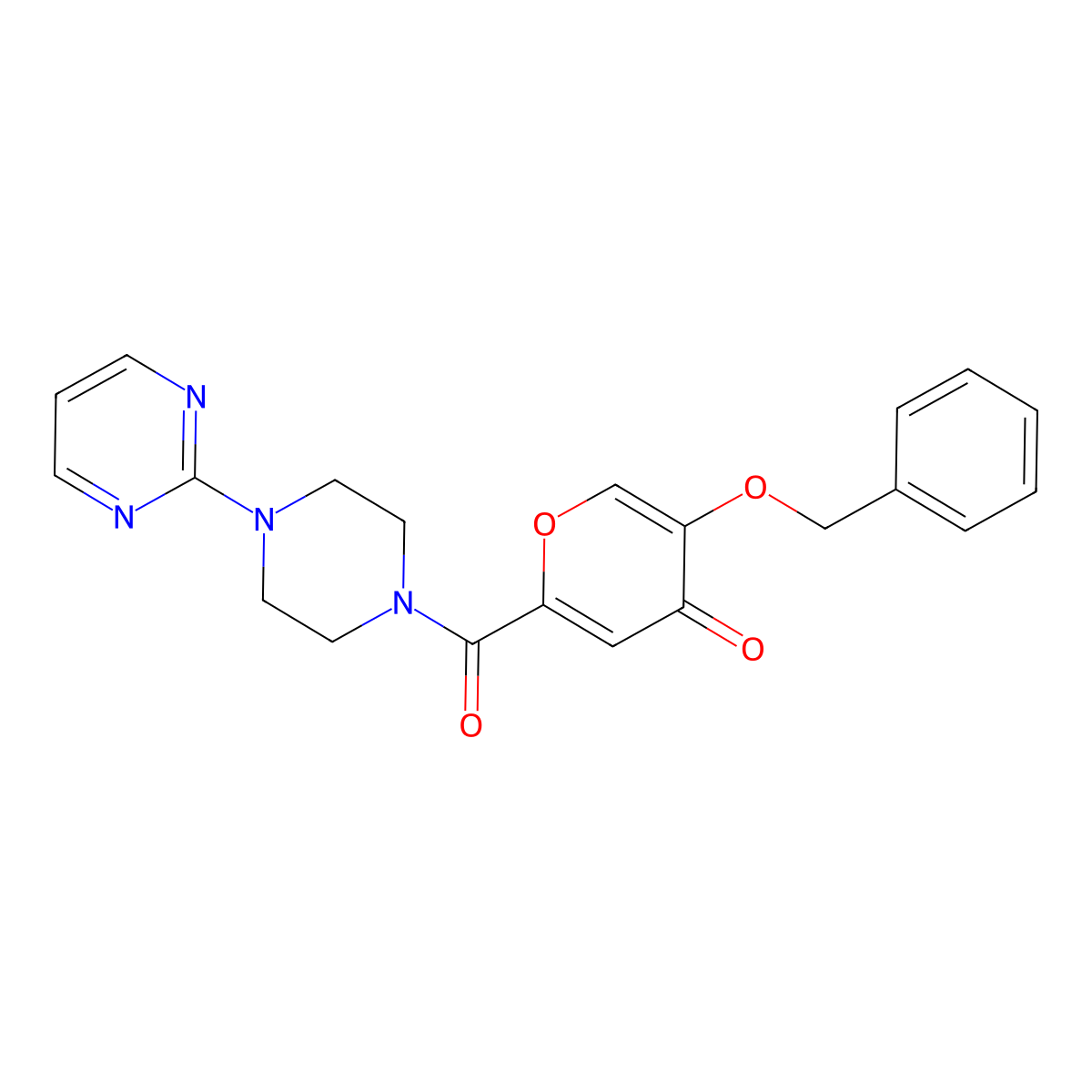5-(benzyloxy)-2-(4-(pyrimidin-2-yl)piperazine-1-carbonyl)-4H-pyran-4-one molecular structure, CAS 1021134-61-1