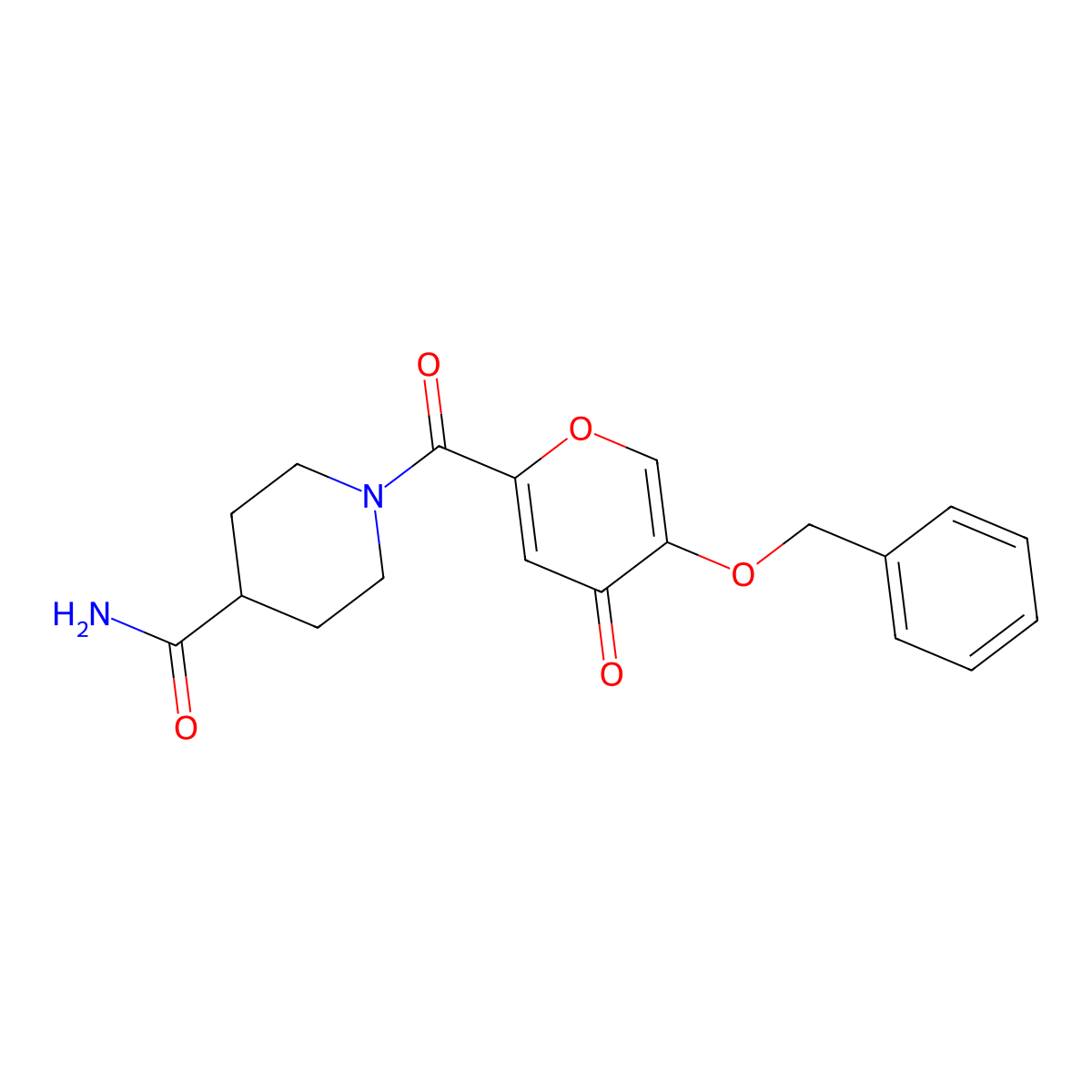 1-(5-(benzyloxy)-4-oxo-4H-pyran-2-carbonyl)piperidine-4-carboxamide molecular structure, CAS 1021134-62-2