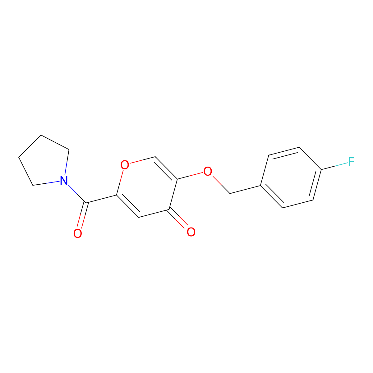 5-((4-fluorobenzyl)oxy)-2-(pyrrolidine-1-carbonyl)-4H-pyran-4-one molecular structure, CAS 1021134-63-3