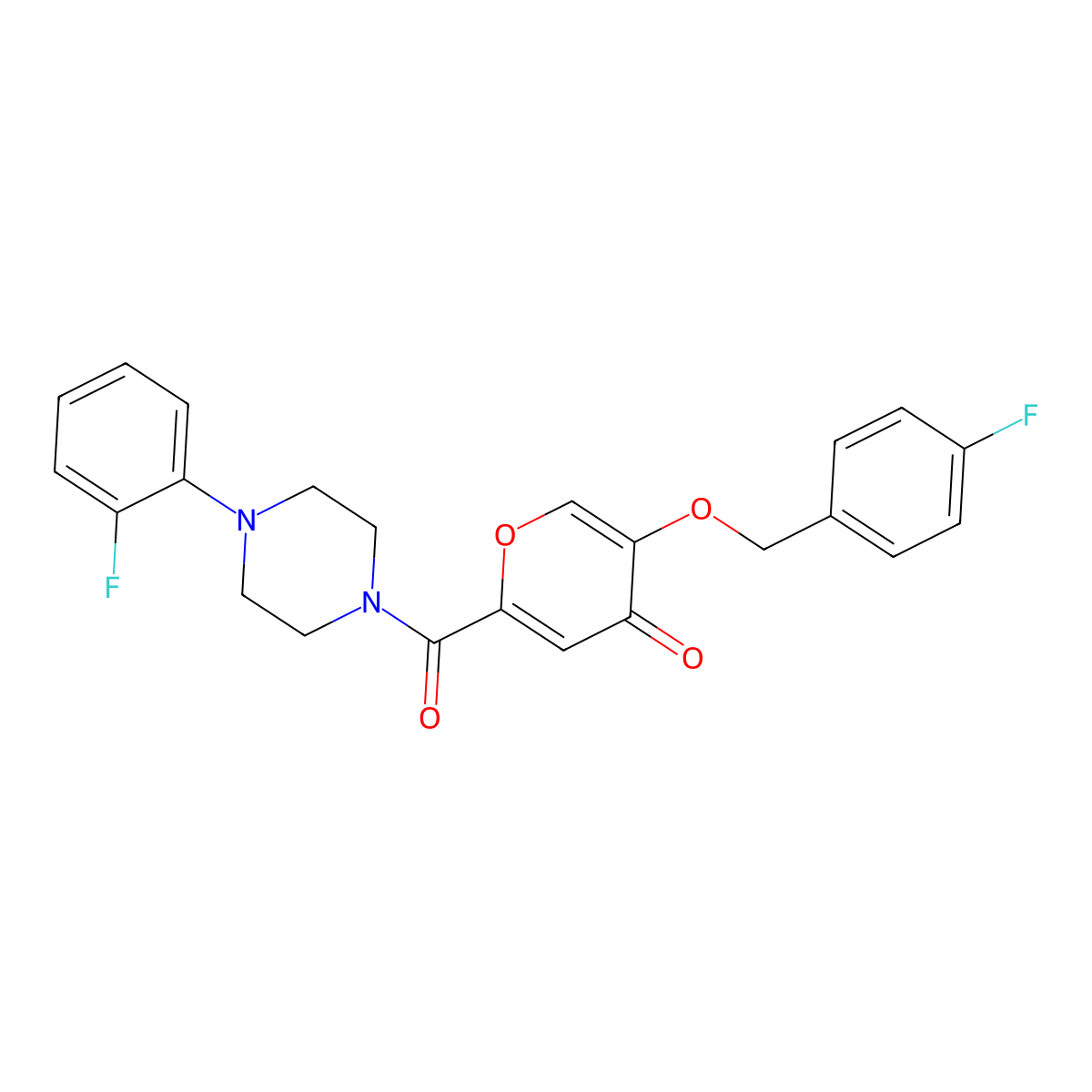 5-((4-fluorobenzyl)oxy)-2-(4-(2-fluorophenyl)piperazine-1-carbonyl)-4H-pyran-4-one molecular structure, CAS 1021134-66-6