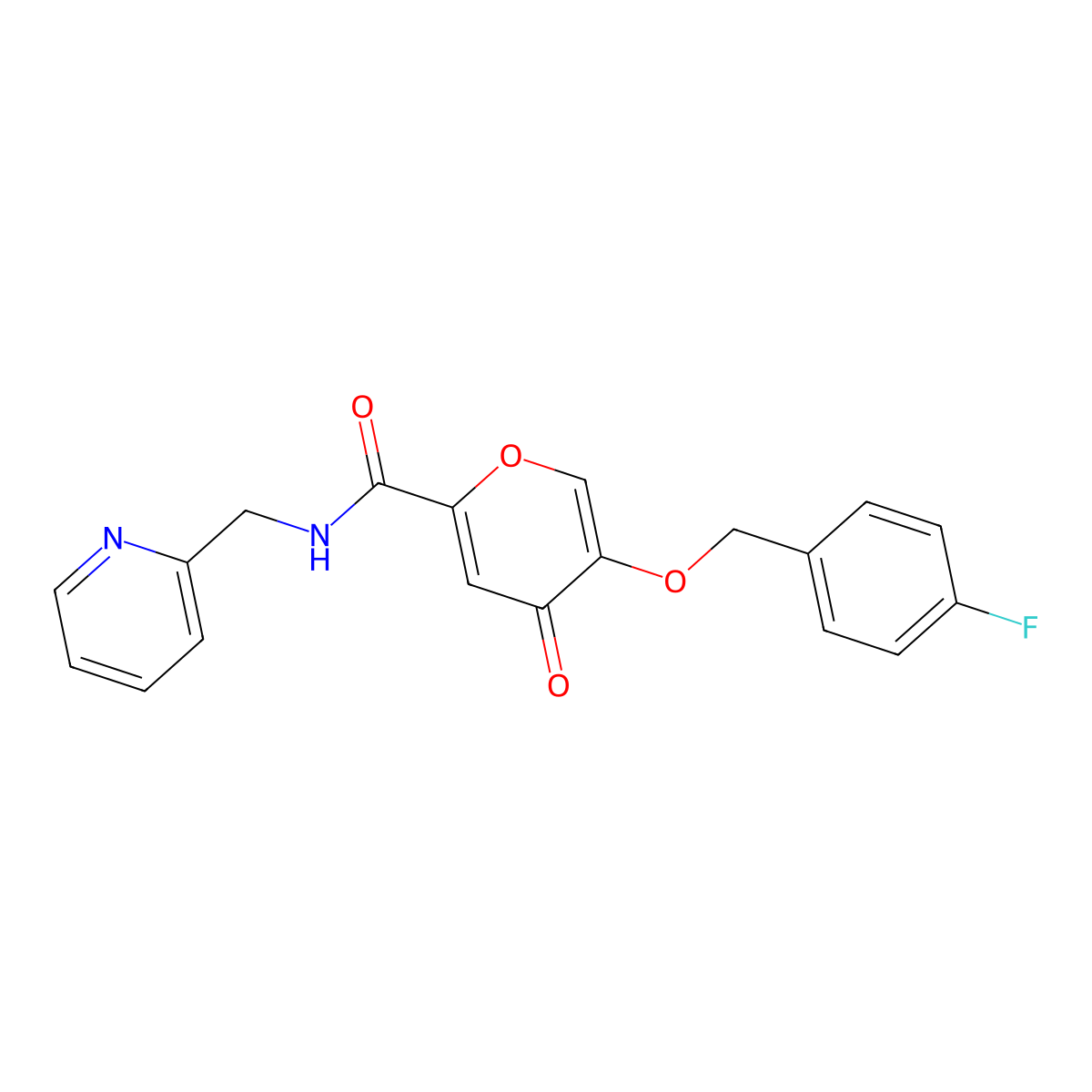 5-((4-fluorobenzyl)oxy)-4-oxo-N-(pyridin-2-ylmethyl)-4H-pyran-2-carboxamide molecular structure, CAS 1021134-71-3