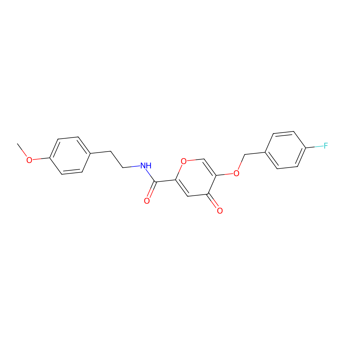 5-((4-fluorobenzyl)oxy)-N-(4-methoxyphenethyl)-4-oxo-4H-pyran-2-carboxamide molecular structure, CAS 1021134-73-5