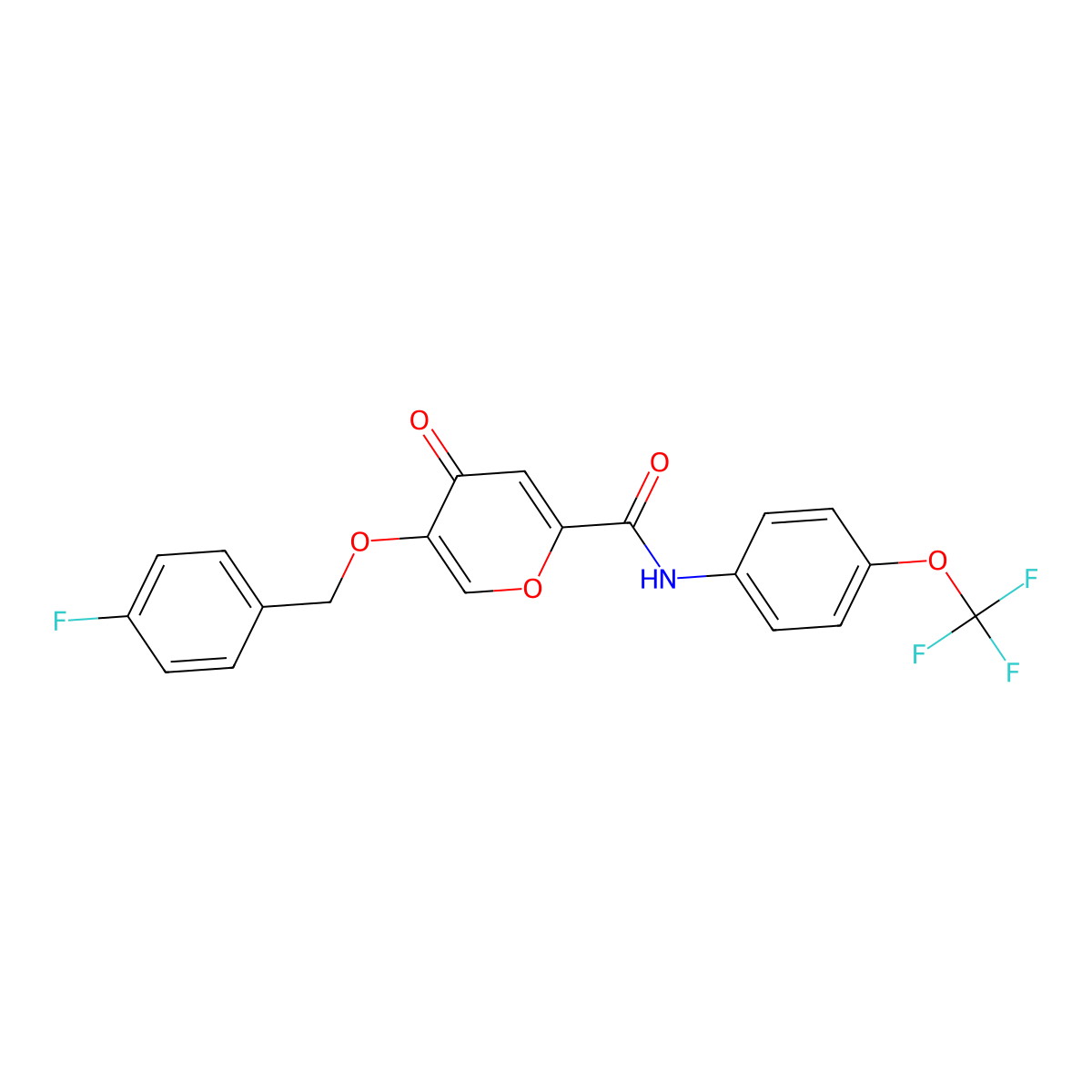5-((4-fluorobenzyl)oxy)-4-oxo-N-(4-(trifluoromethoxy)phenyl)-4H-pyran-2-carboxamide molecular structure, CAS 1021134-79-1