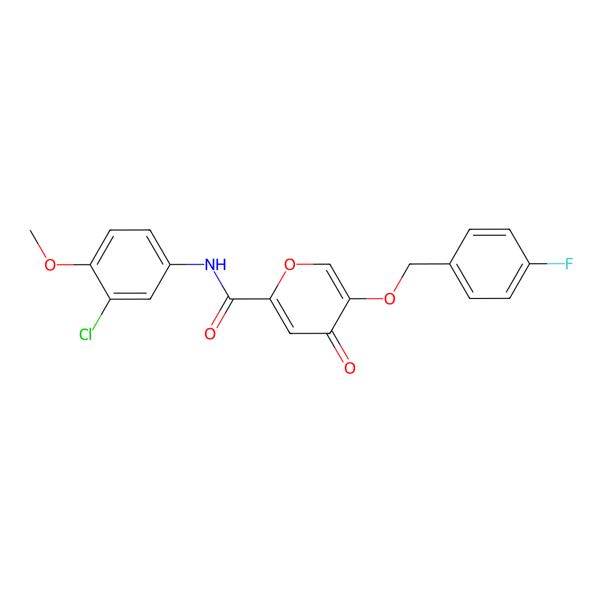 N-(3-chloro-4-methoxyphenyl)-5-((4-fluorobenzyl)oxy)-4-oxo-4H-pyran-2-carboxamide molecular structure, CAS 1021134-88-2