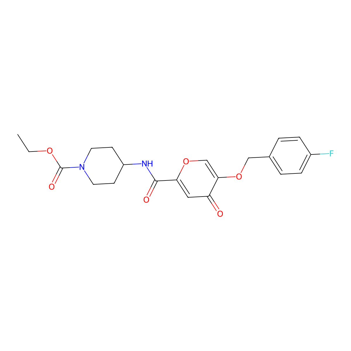 ethyl 4-(5-((4-fluorobenzyl)oxy)-4-oxo-4H-pyran-2-carboxamido)piperidine-1-carboxylate molecular structure, CAS 1021134-90-6