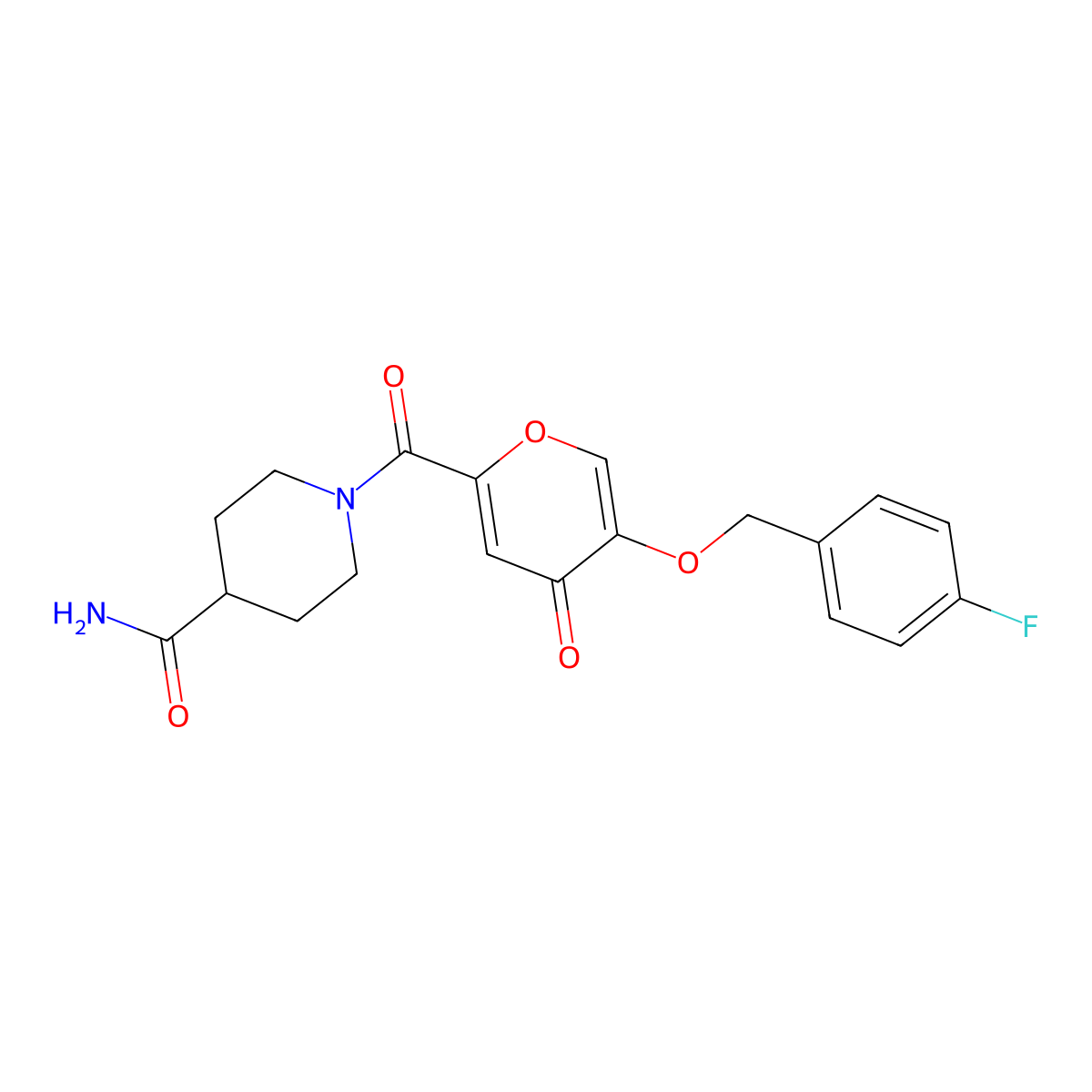 1-(5-((4-fluorobenzyl)oxy)-4-oxo-4H-pyran-2-carbonyl)piperidine-4-carboxamide molecular structure, CAS 1021134-92-8