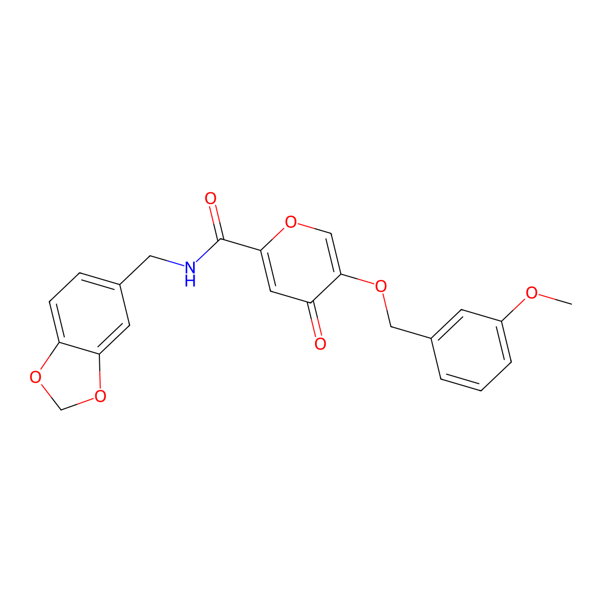 N-(benzo[d][1,3]dioxol-5-ylmethyl)-5-((3-methoxybenzyl)oxy)-4-oxo-4H-pyran-2-carboxamide molecular structure, CAS 1021134-99-5