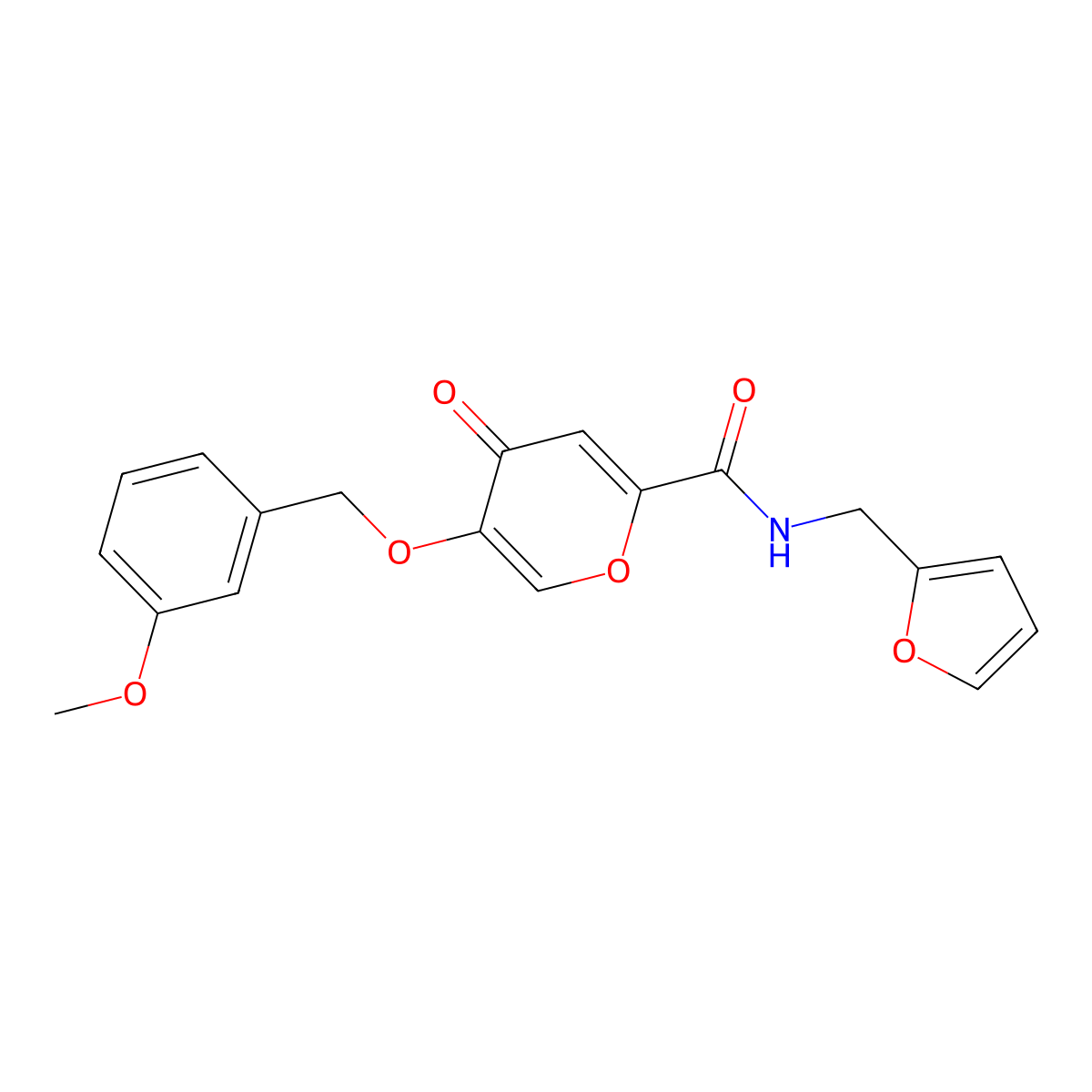 N-(furan-2-ylmethyl)-5-((3-methoxybenzyl)oxy)-4-oxo-4H-pyran-2-carboxamide molecular structure, CAS 1021135-02-3