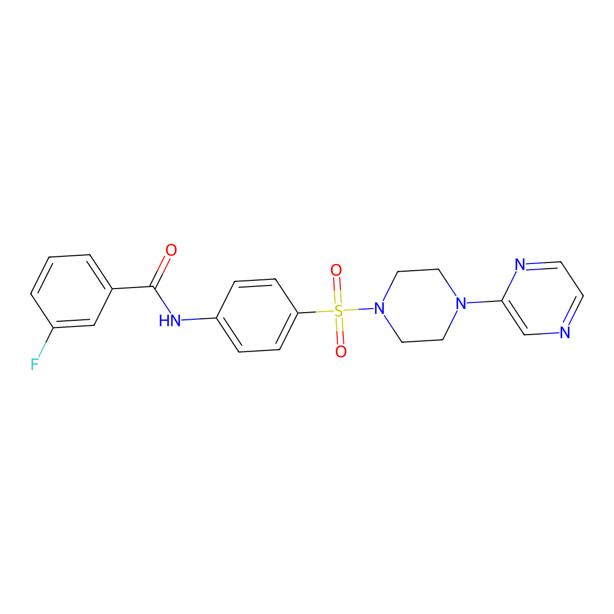 3-fluoro-N-(4-((4-(pyrazin-2-yl)piperazin-1-yl)sulfonyl)phenyl)benzamide molecular structure, CAS 1021135-14-7