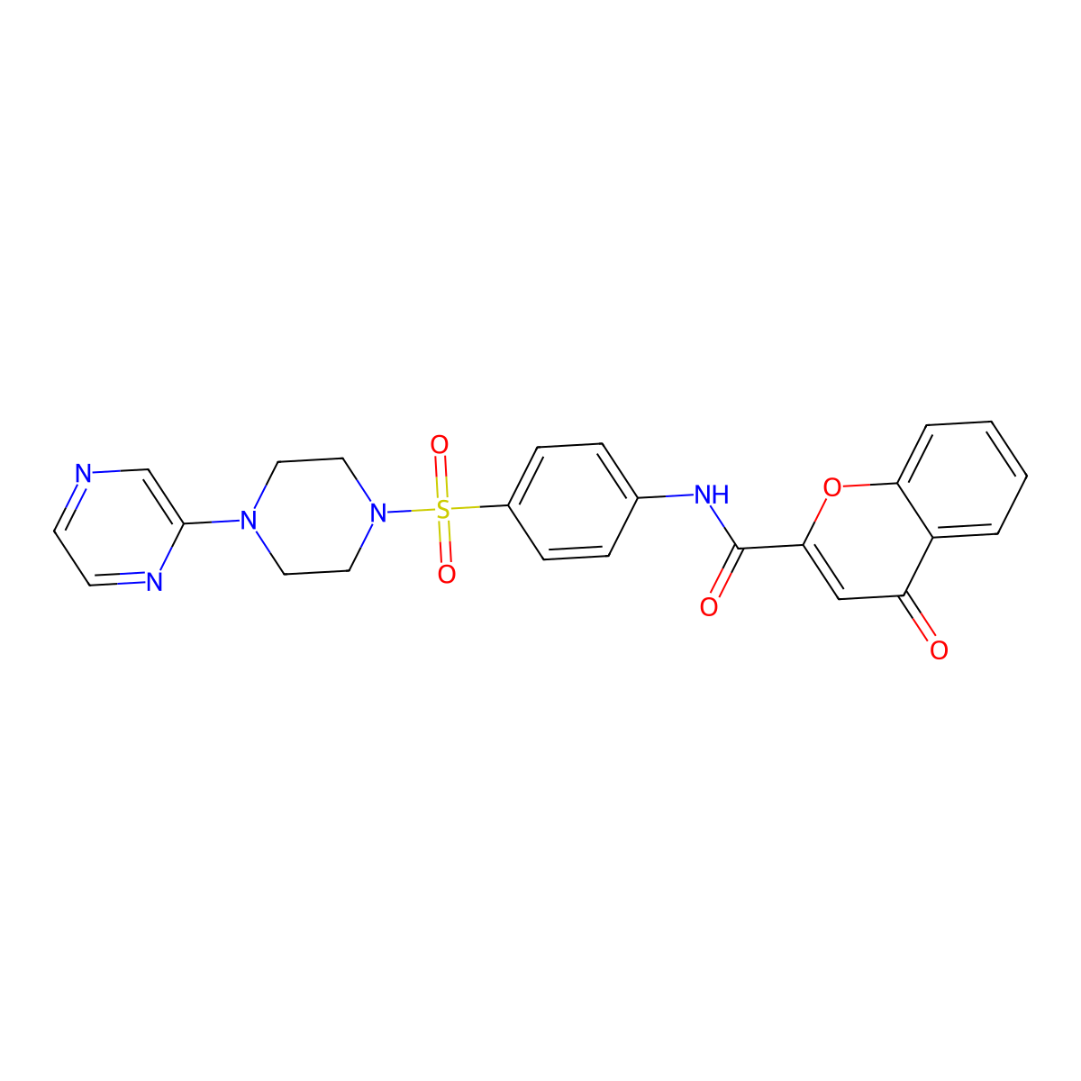 4-oxo-N-(4-((4-(pyrazin-2-yl)piperazin-1-yl)sulfonyl)phenyl)-4H-chromene-2-carboxamide molecular structure, CAS 1021135-27-2