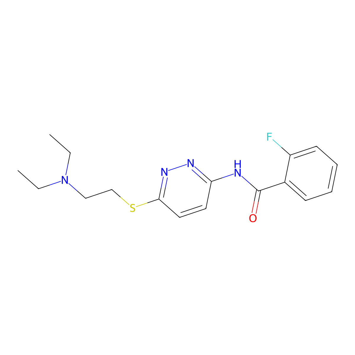 N-(6-((2-(diethylamino)ethyl)thio)pyridazin-3-yl)-2-fluorobenzamide molecular structure, CAS 1021135-54-5