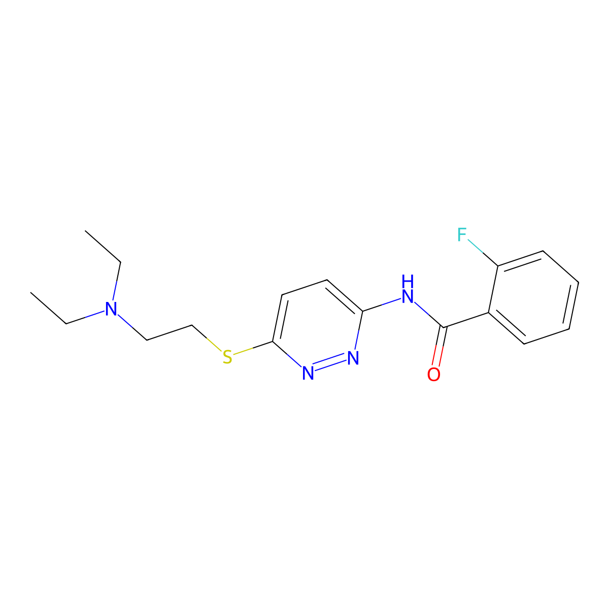 N-(6-((2-(diethylamino)ethyl)thio)pyridazin-3-yl)-2-fluorobenzamide molecular structure, CAS 1021135-54-5