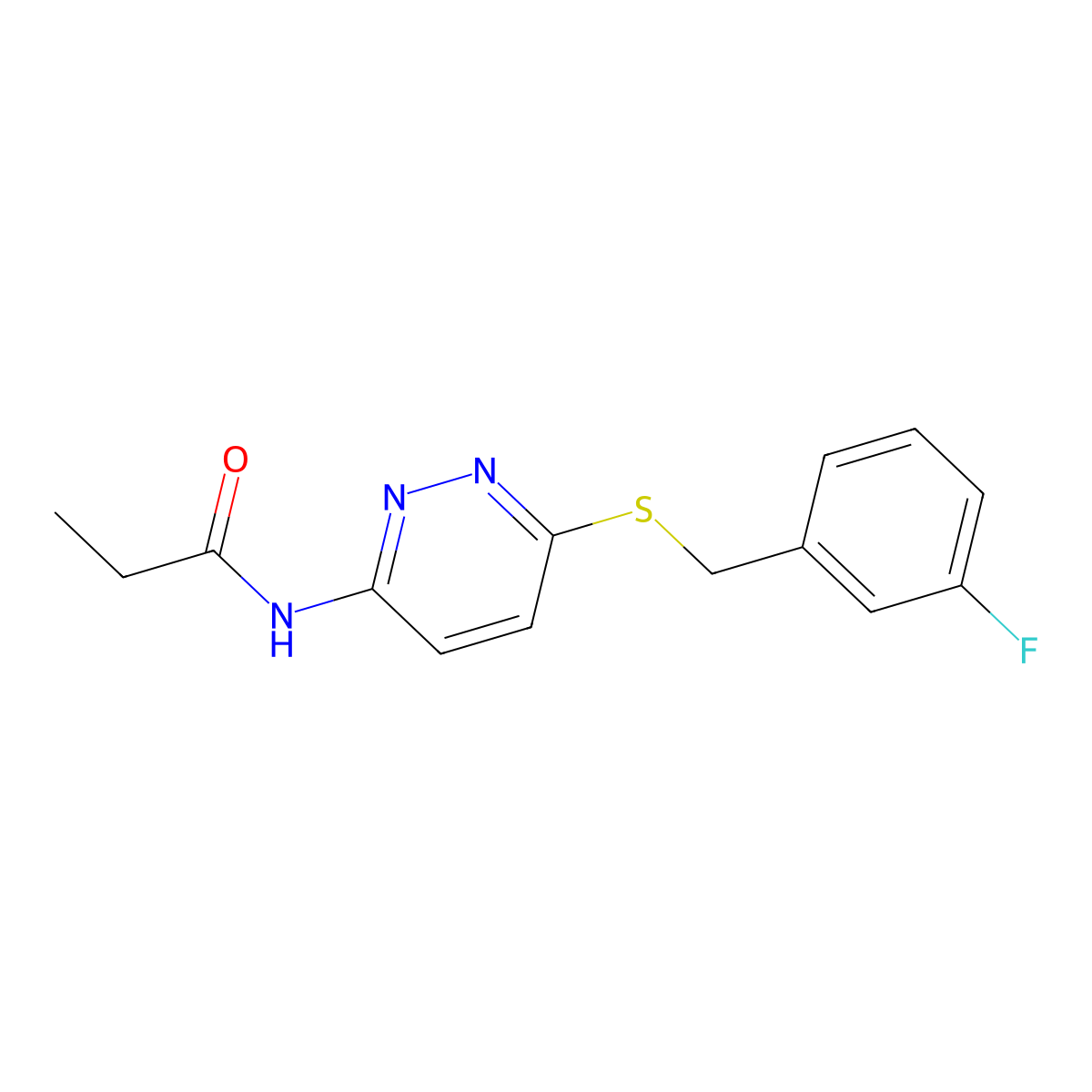 N-(6-((3-fluorobenzyl)thio)pyridazin-3-yl)propionamide molecular structure, CAS 1021135-57-8