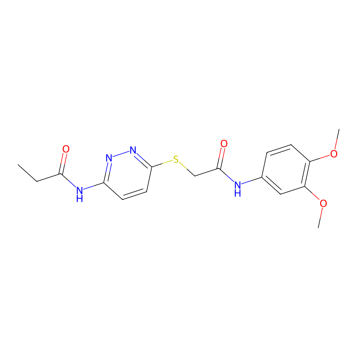 N-(6-((2-((3,4-dimethoxyphenyl)amino)-2-oxoethyl)thio)pyridazin-3-yl)propionamide molecular structure, CAS 1021135-62-5