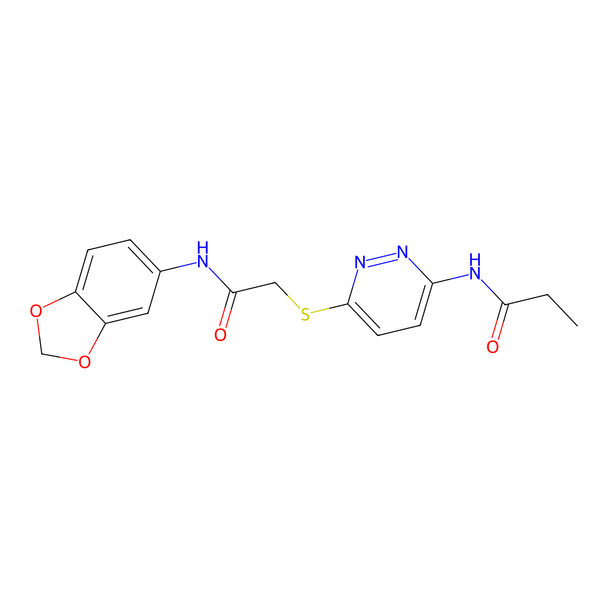 N-(6-((2-(benzo[d][1,3]dioxol-5-ylamino)-2-oxoethyl)thio)pyridazin-3-yl)propionamide molecular structure, CAS 1021135-64-7