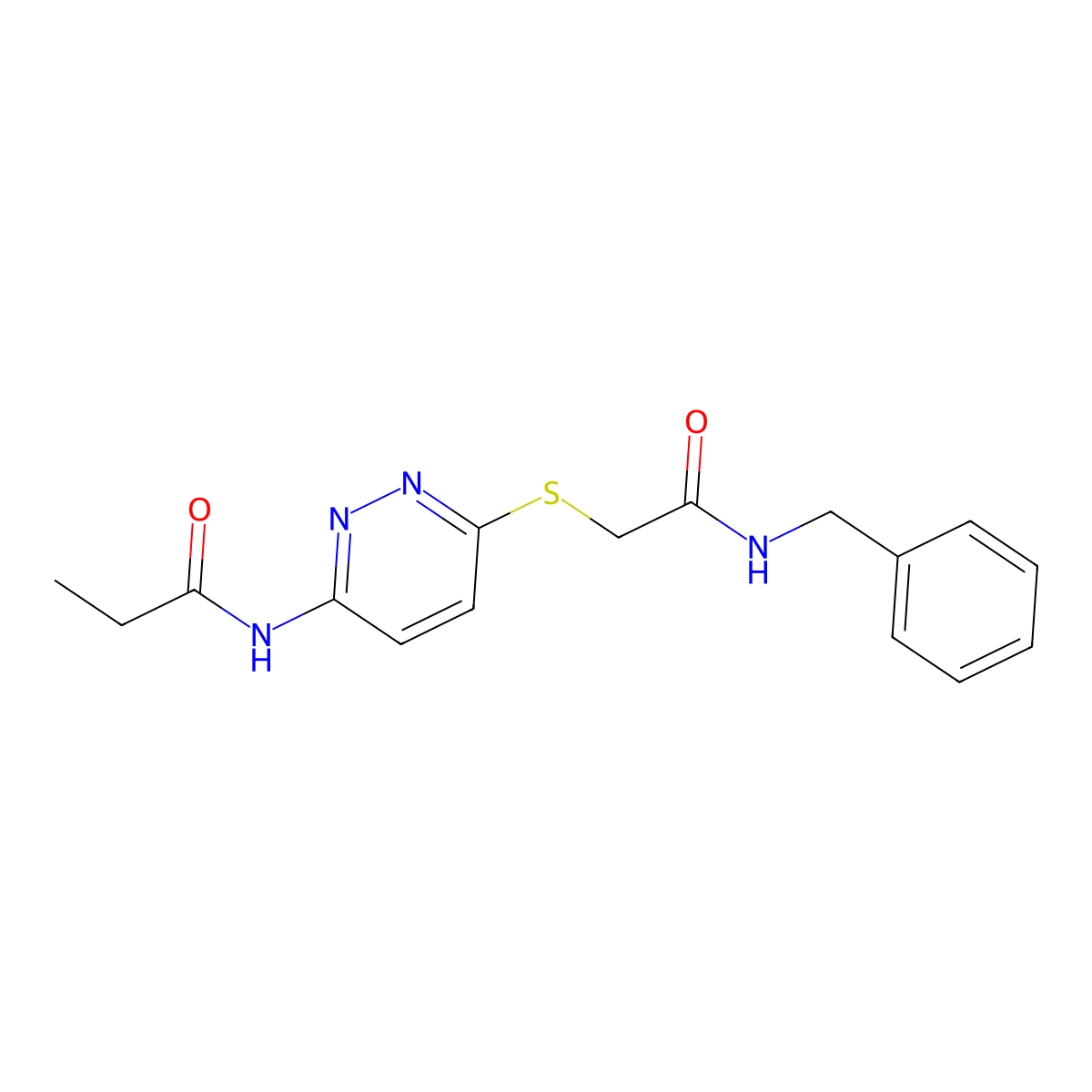 N-(6-((2-(benzylamino)-2-oxoethyl)thio)pyridazin-3-yl)propionamide molecular structure, CAS 1021135-67-0