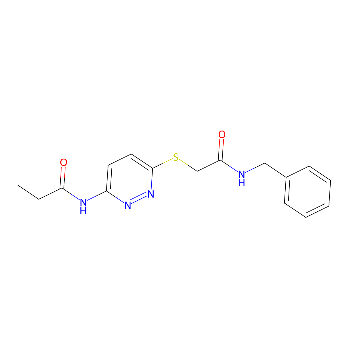 N-(6-((2-(benzylamino)-2-oxoethyl)thio)pyridazin-3-yl)propionamide molecular structure, CAS 1021135-67-0