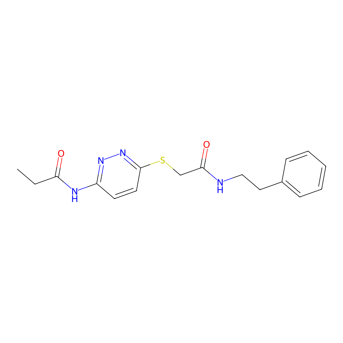 N-(6-((2-oxo-2-(phenethylamino)ethyl)thio)pyridazin-3-yl)propionamide molecular structure, CAS 1021135-69-2