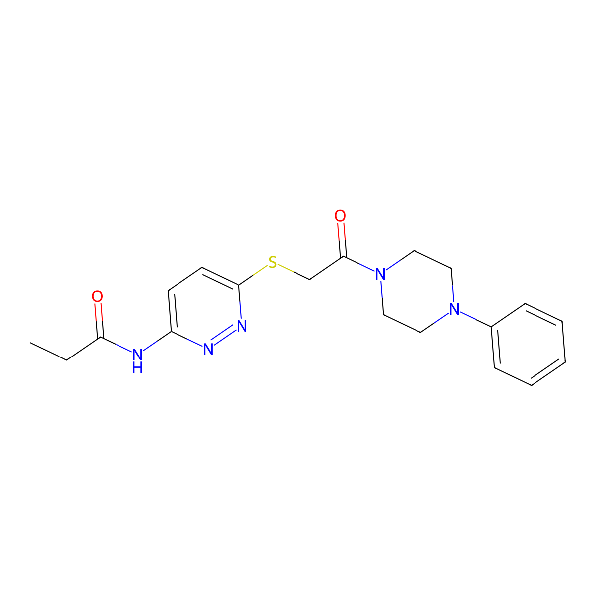 N-(6-((2-oxo-2-(4-phenylpiperazin-1-yl)ethyl)thio)pyridazin-3-yl)propionamide molecular structure, CAS 1021135-71-6