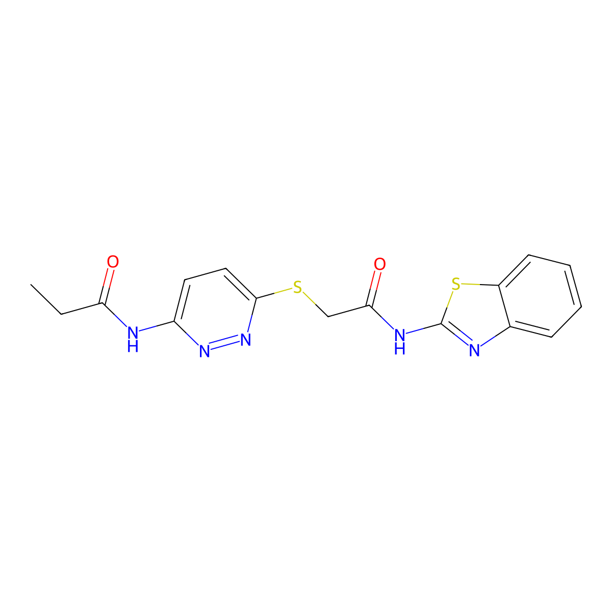 N-(6-((2-(benzo[d]thiazol-2-ylamino)-2-oxoethyl)thio)pyridazin-3-yl)propionamide molecular structure, CAS 1021135-77-2