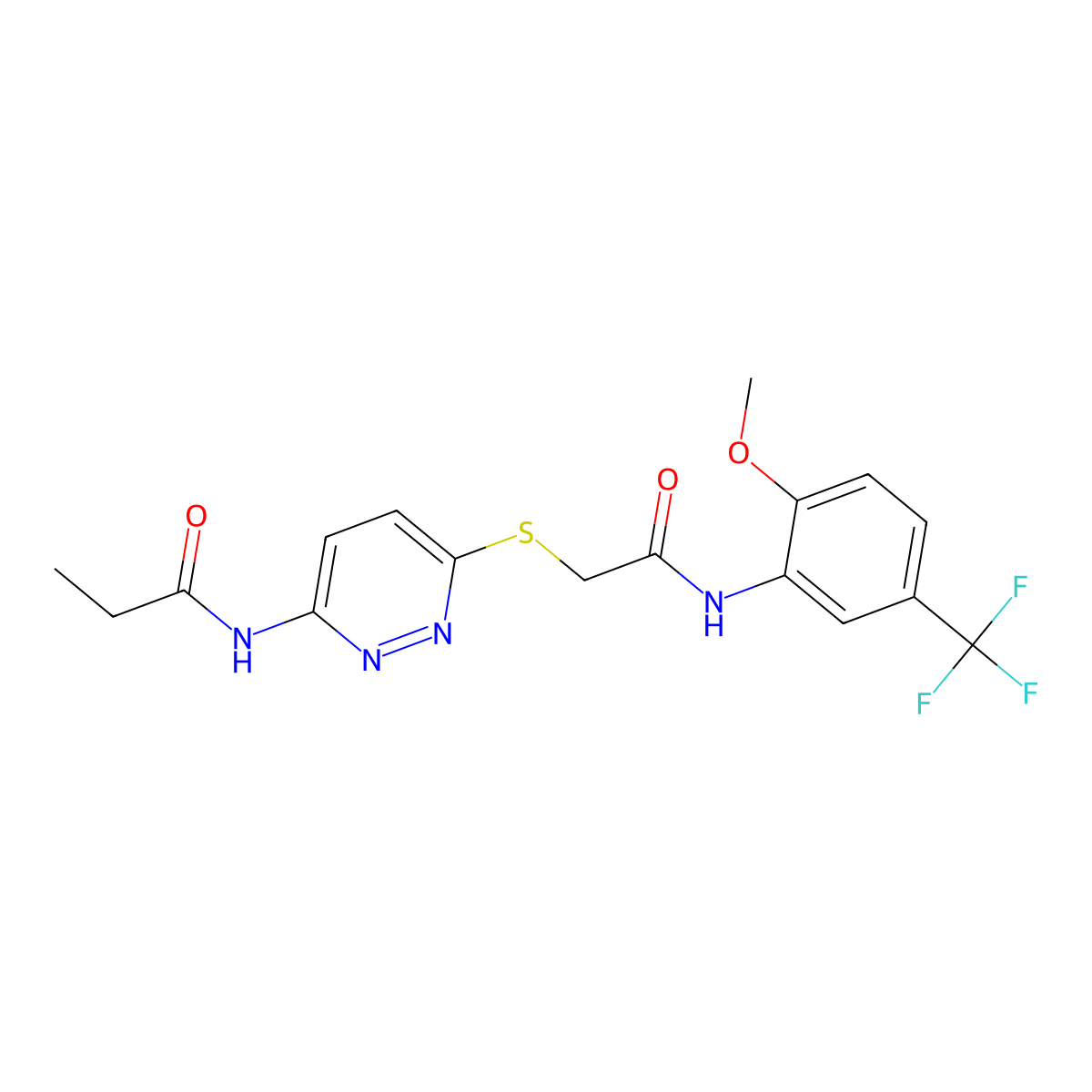 N-(6-((2-((2-methoxy-5-(trifluoromethyl)phenyl)amino)-2-oxoethyl)thio)pyridazin-3-yl)propionamide molecular structure, CAS 1021135-86-3