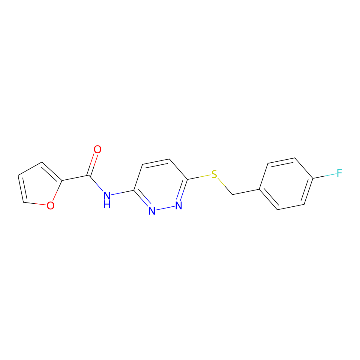 N-(6-((4-fluorobenzyl)thio)pyridazin-3-yl)furan-2-carboxamide molecular structure, CAS 1021135-98-7