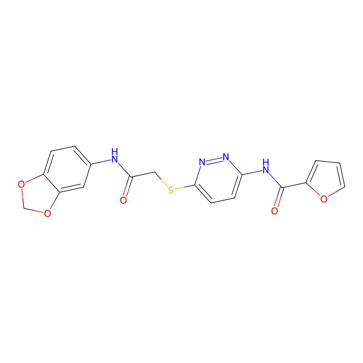 N-(6-((2-(benzo[d][1,3]dioxol-5-ylamino)-2-oxoethyl)thio)pyridazin-3-yl)furan-2-carboxamide molecular structure, CAS 1021136-07-1