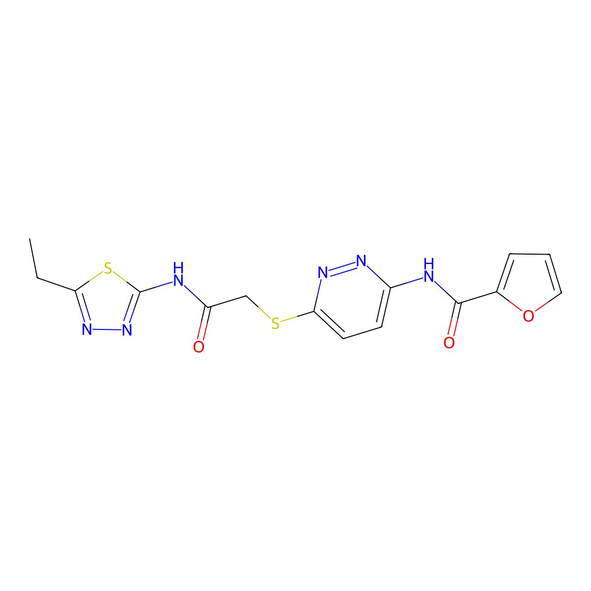 N-(6-((2-((5-ethyl-1,3,4-thiadiazol-2-yl)amino)-2-oxoethyl)thio)pyridazin-3-yl)furan-2-carboxamide molecular structure, CAS 1021136-25-3