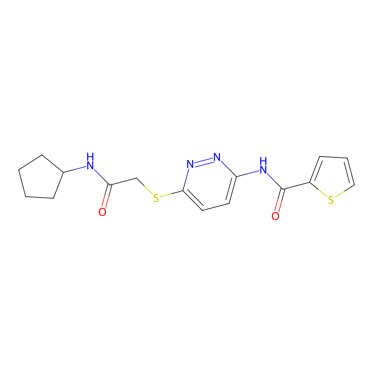 N-(6-((2-(cyclopentylamino)-2-oxoethyl)thio)pyridazin-3-yl)thiophene-2-carboxamide molecular structure, CAS 1021136-52-6