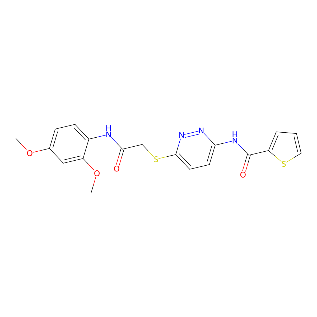 N-(6-((2-((2,4-dimethoxyphenyl)amino)-2-oxoethyl)thio)pyridazin-3-yl)thiophene-2-carboxamide molecular structure, CAS 1021136-59-3